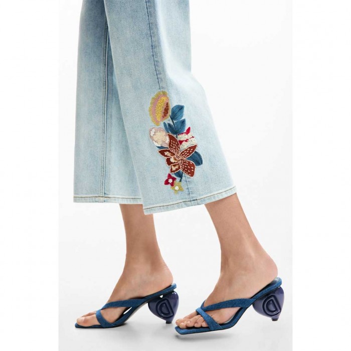 DESIGUAL Embroidered culotte jeans LIGHT BLUE