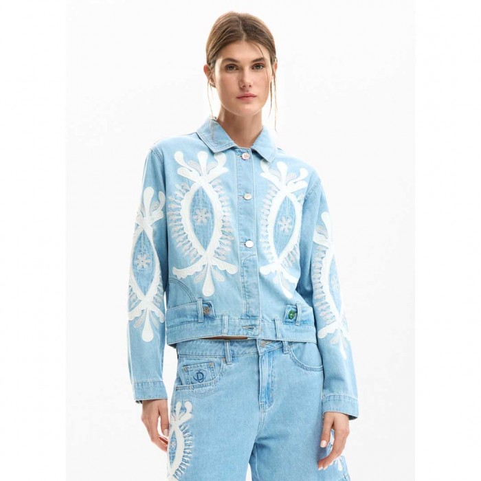 DESIGUAL Denim jacket with embroidery LIGHT BLUE
