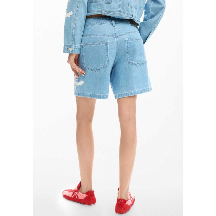 DESIGUAL Embroidered denim bermuda LIGHT BLUE