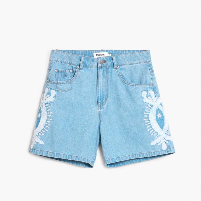 DESIGUAL Embroidered denim bermuda LIGHT BLUE