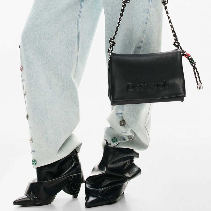 DESIGUAL Medium logo charm bag BLACK DESIGUAL Medium logo charm bag BLACK