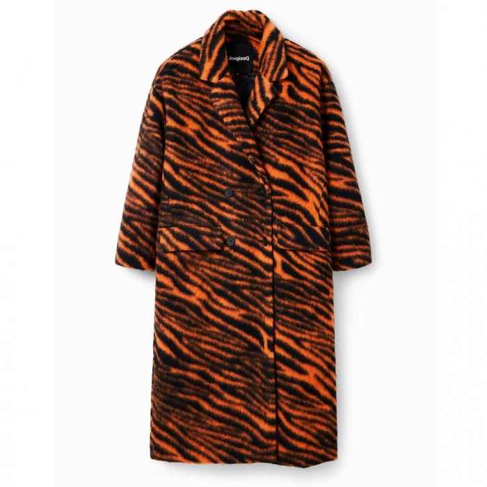 DESIGUAL  Long wool zebra coat ORANGE