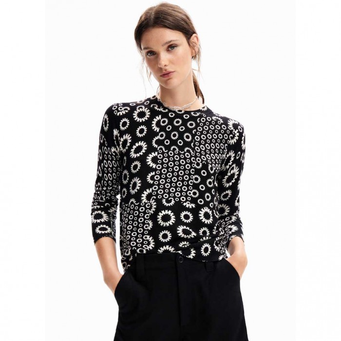 DESIGUAL Fine geometric patchwork pullover BLACK