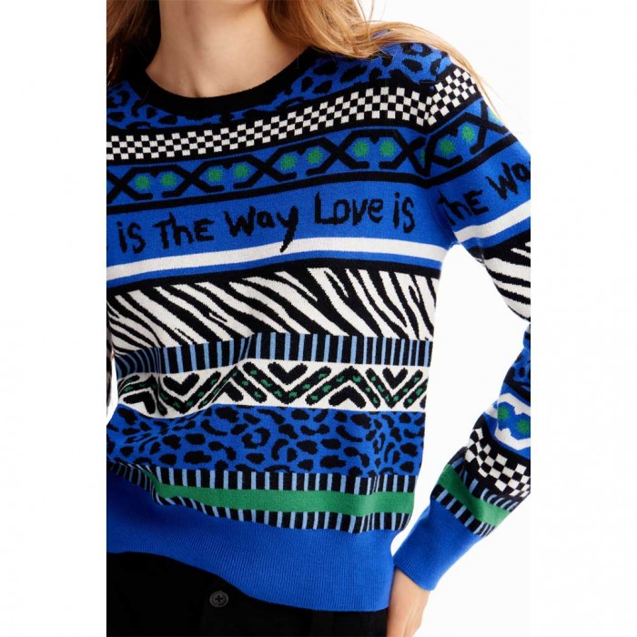 DESIGUAL Short border pullover BLUE