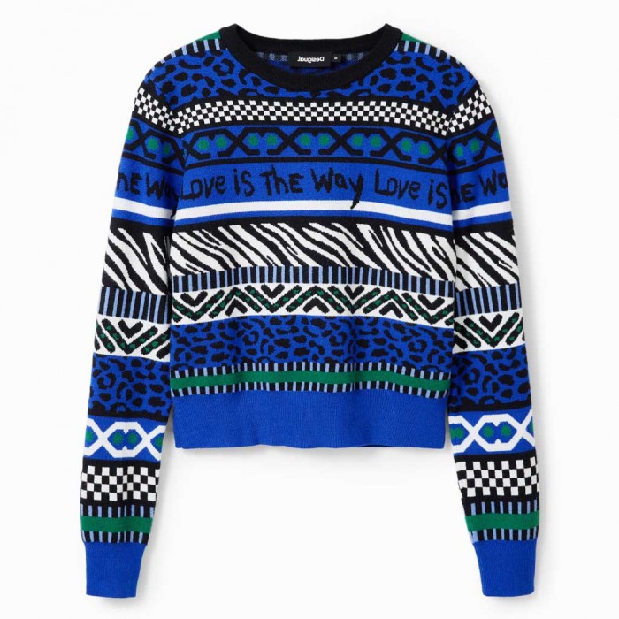 DESIGUAL Short border pullover BLUE