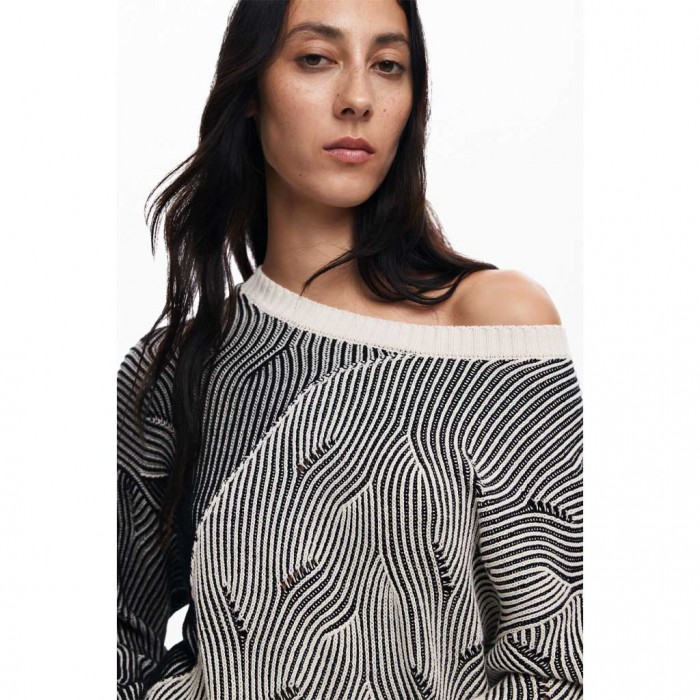 DESIGUAL Ribbed sweater BLACK/WHITE