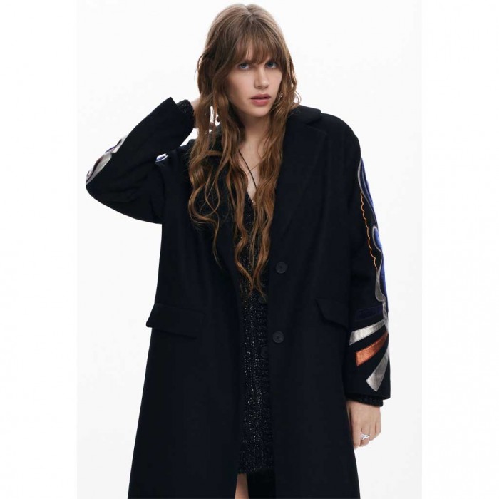 DESIGUAL Coat with printed sleeves BLACK