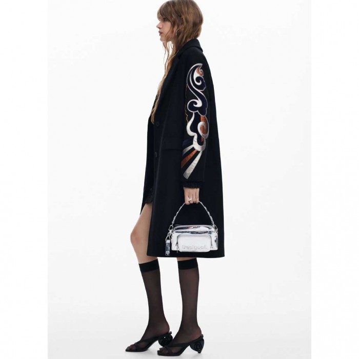 DESIGUAL Coat with printed sleeves BLACK