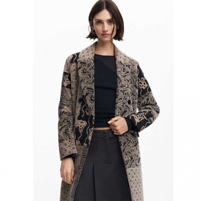 DESIGUAL Long patch coat BLACK/BEIGE