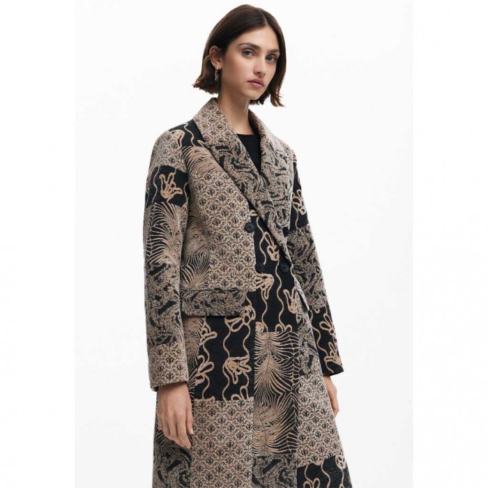 DESIGUAL Long patch coat BLACK/BEIGE