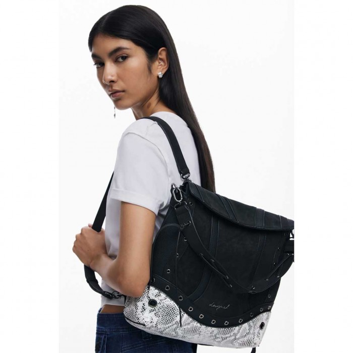 DESIGUAL WOMAN Medium convertible snake backpack BLACK