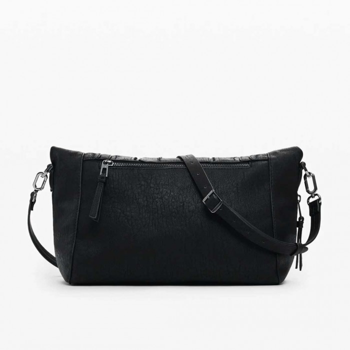 DESIGUAL WOMAN Medium embroidered faux leather bag BLACK