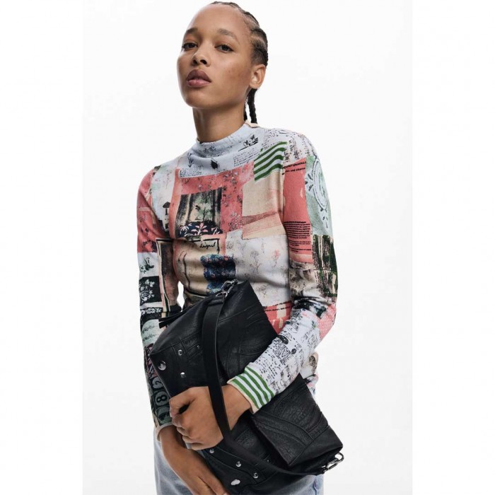 DESIGUAL WOMAN Medium embroidered faux leather bag BLACK