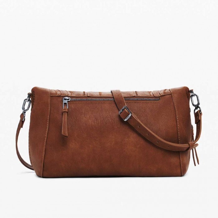 DESIGUAL Medium embroidered faux leather bag BROWN