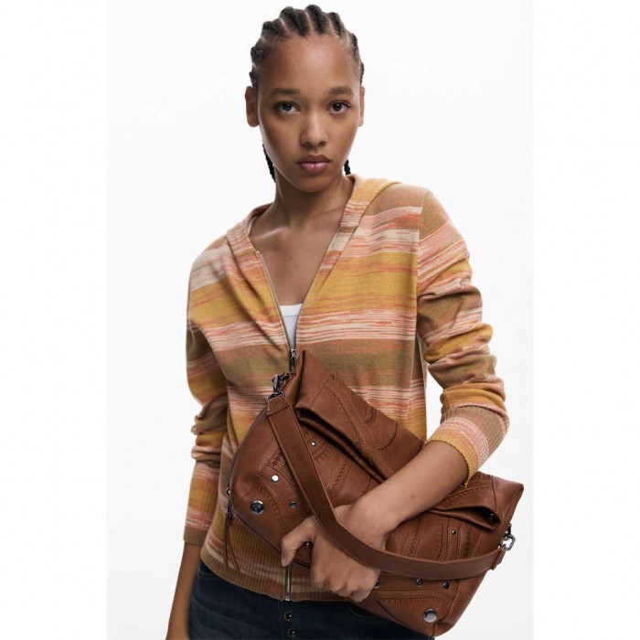 DESIGUAL Medium embroidered faux leather bag BROWN