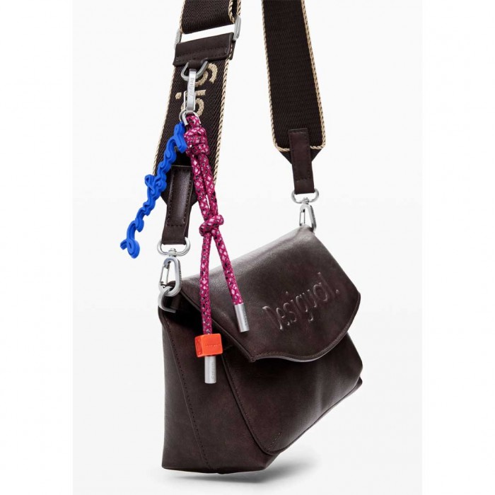 DESIGUAL Medium faux suede bag with 3D logo BROWN