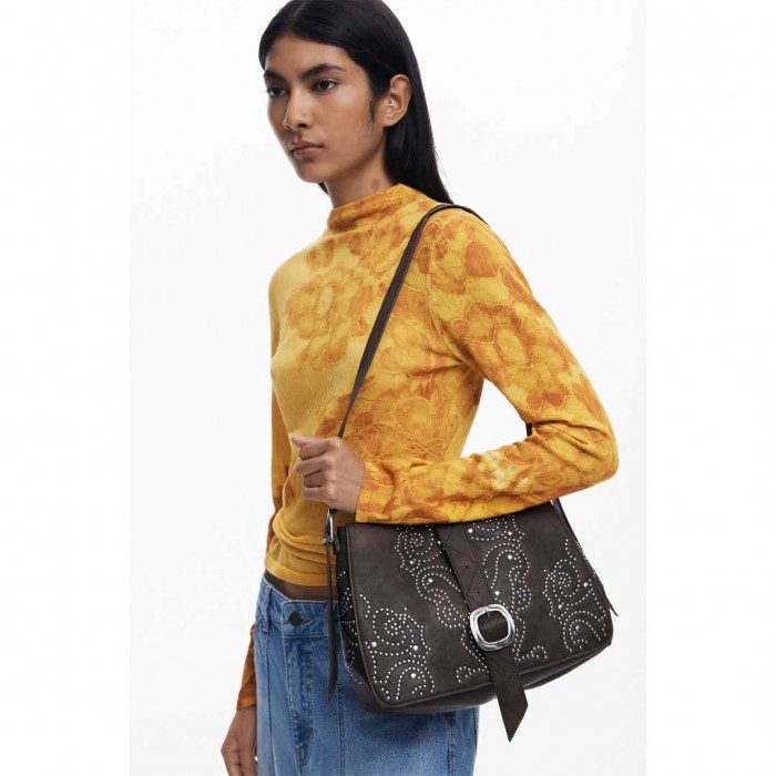 DESIGUAL Medium faux leather buckle bag BROWN