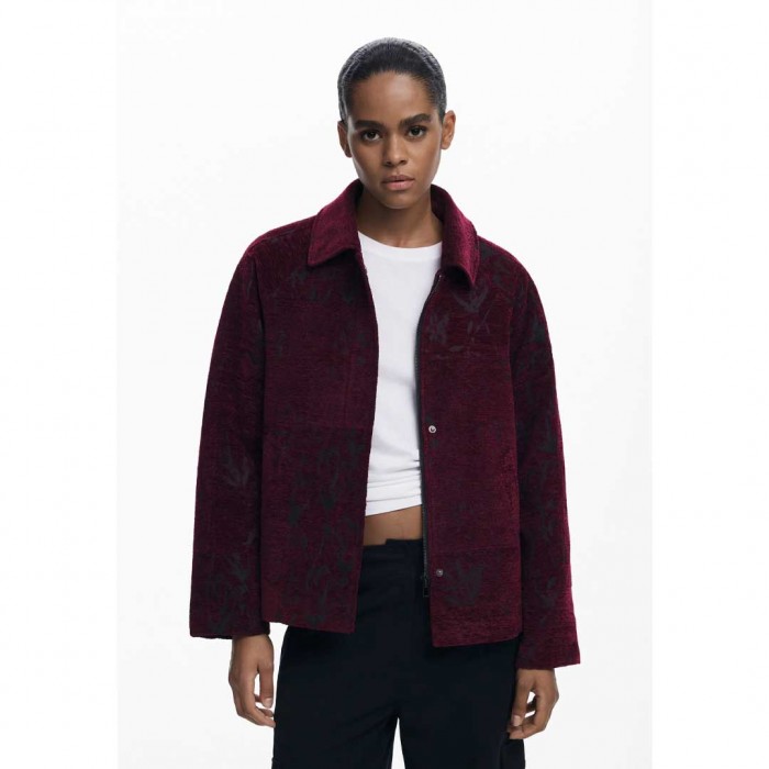DESIGUAL Textured short coat DARK RED