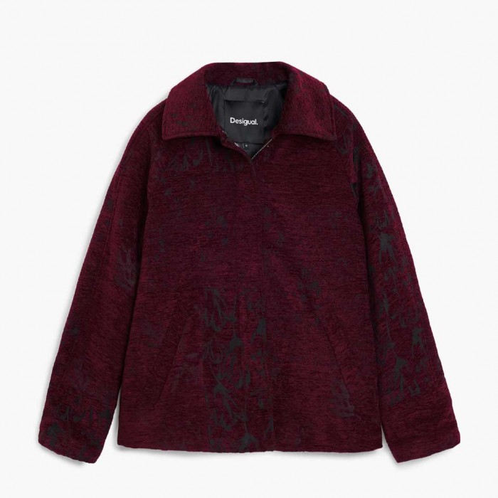 DESIGUAL Textured short coat DARK RED