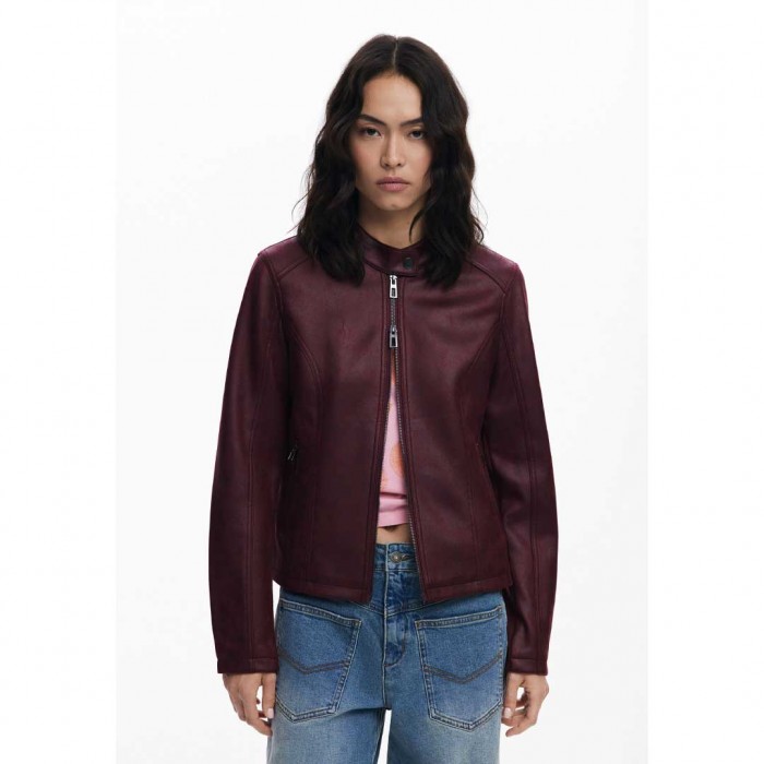 DESIGUAL WOMAN Combined faux leather jacket DARK RED