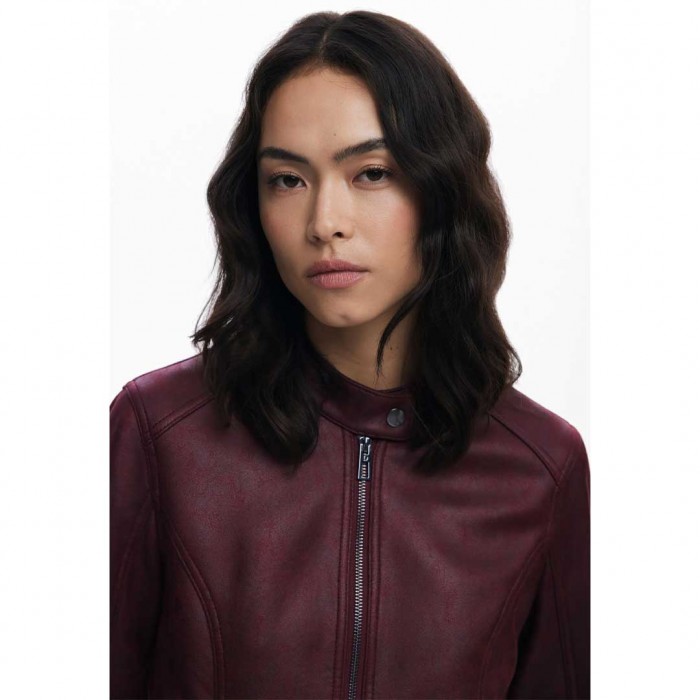 DESIGUAL WOMAN Combined faux leather jacket DARK RED