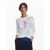 DESIGUAL Fine sweater with floral strokes WHITE