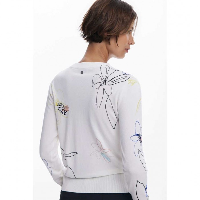 DESIGUAL Fine sweater with floral strokes WHITE