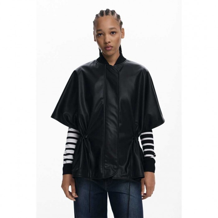 DESIGUAL Embossed faux leather poncho BLACK