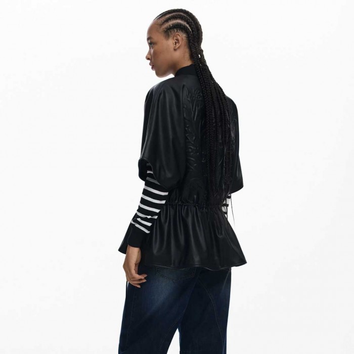 DESIGUAL Embossed faux leather poncho BLACK