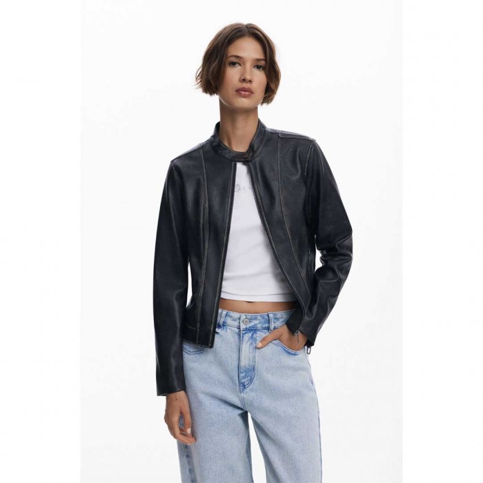 DESIGUAL Jacket with worn leather effect BLACK