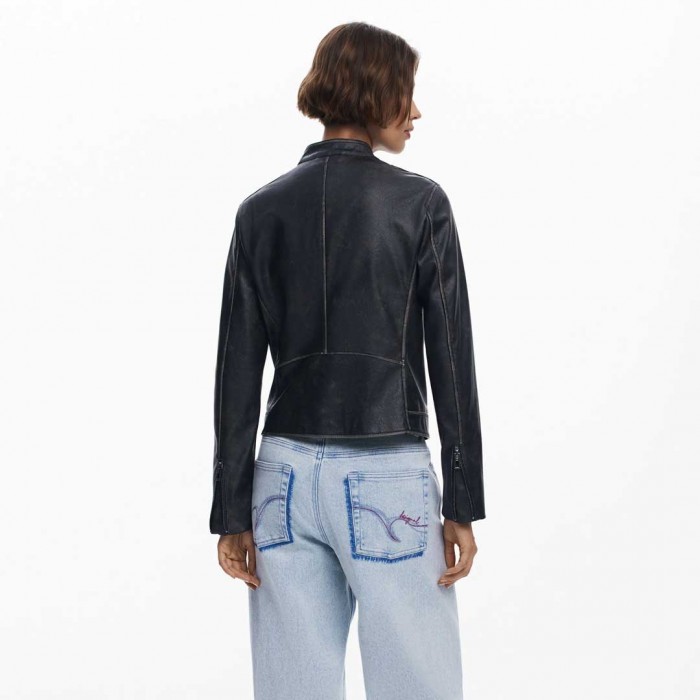 DESIGUAL Jacket with worn leather effect BLACK