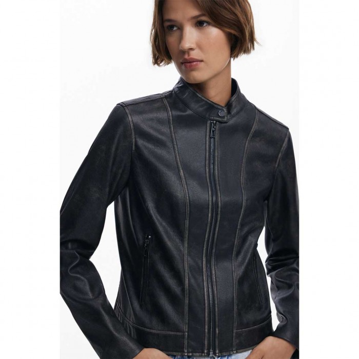 DESIGUAL Jacket with worn leather effect BLACK