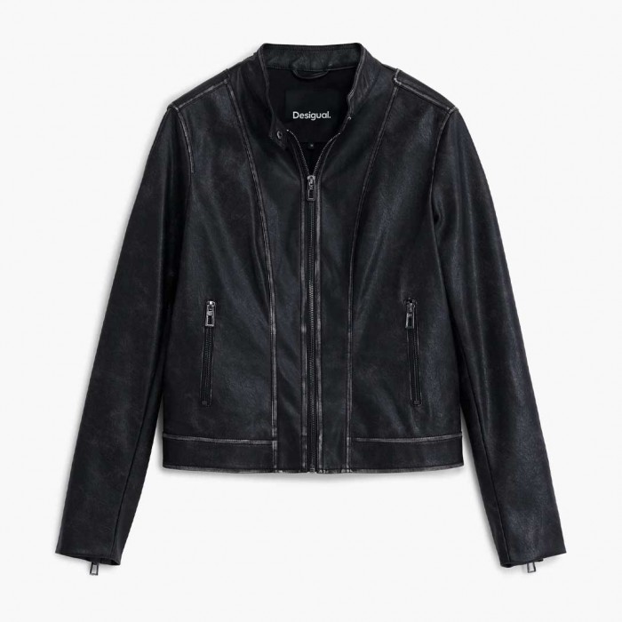 DESIGUAL Jacket with worn leather effect BLACK