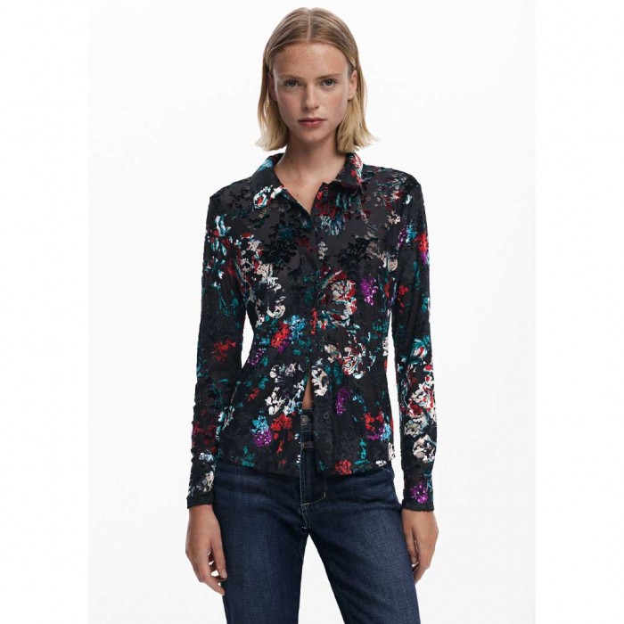 DESIGUAL Textured buttoned T-shirt BLACK