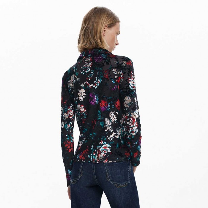 DESIGUAL Textured buttoned T-shirt BLACK