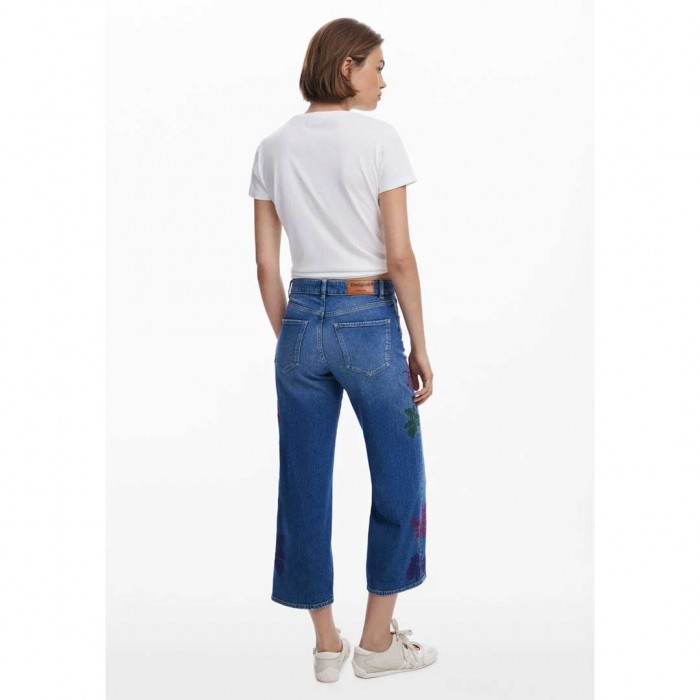 DESIGUAL Embroidered culotte jeans BLUE