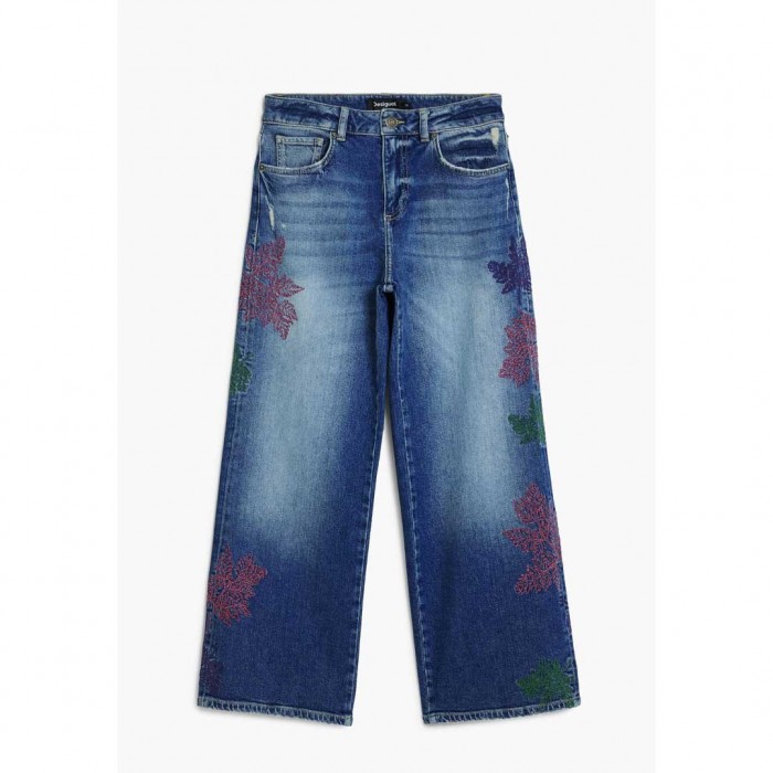 DESIGUAL Embroidered culotte jeans BLUE