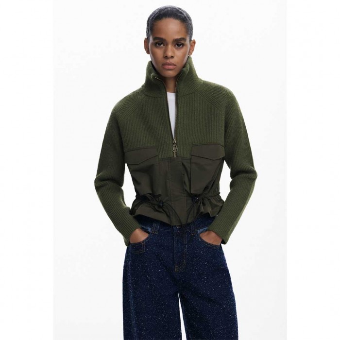 DESIGUAL WOMAN Zipper sweater with pockets GREEN