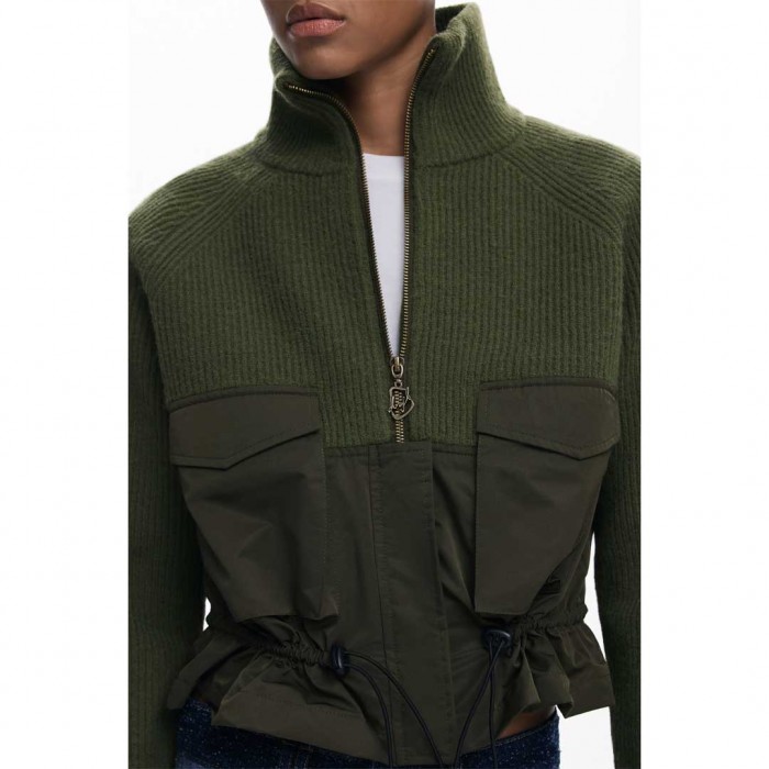DESIGUAL WOMAN Zipper sweater with pockets GREEN