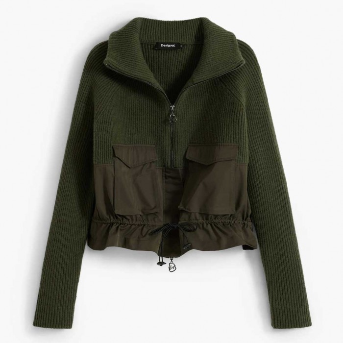 DESIGUAL WOMAN Zipper sweater with pockets GREEN