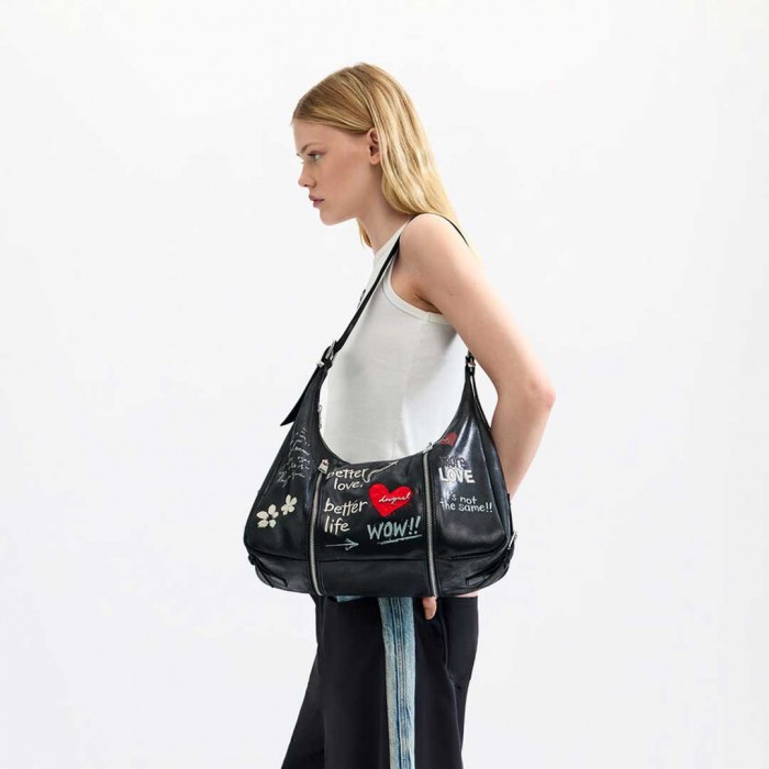 DESIGUAL WOMAN Large message bag BLACK DESIGUAL WOMAN Large message bag BLACK