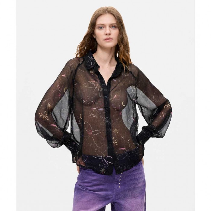 DESIGUAL WOMAN Sheer Floral Blouse BLACK
