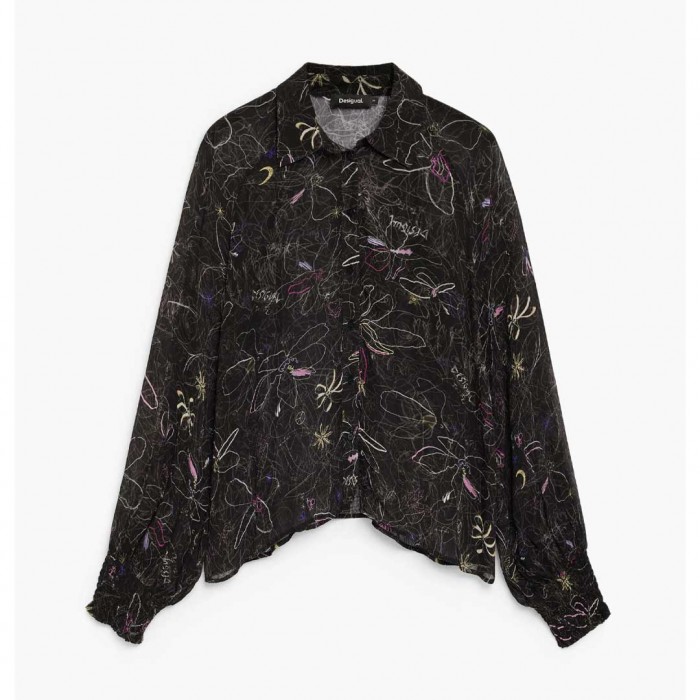 DESIGUAL WOMAN Sheer Floral Blouse BLACK