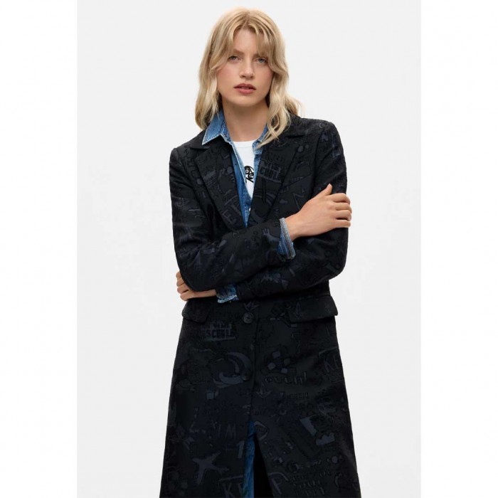 DESIGUAL WOMAN Straight jacquard coat BLACK