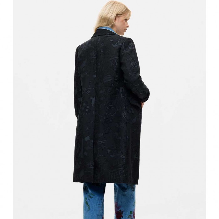 DESIGUAL WOMAN Straight jacquard coat BLACK