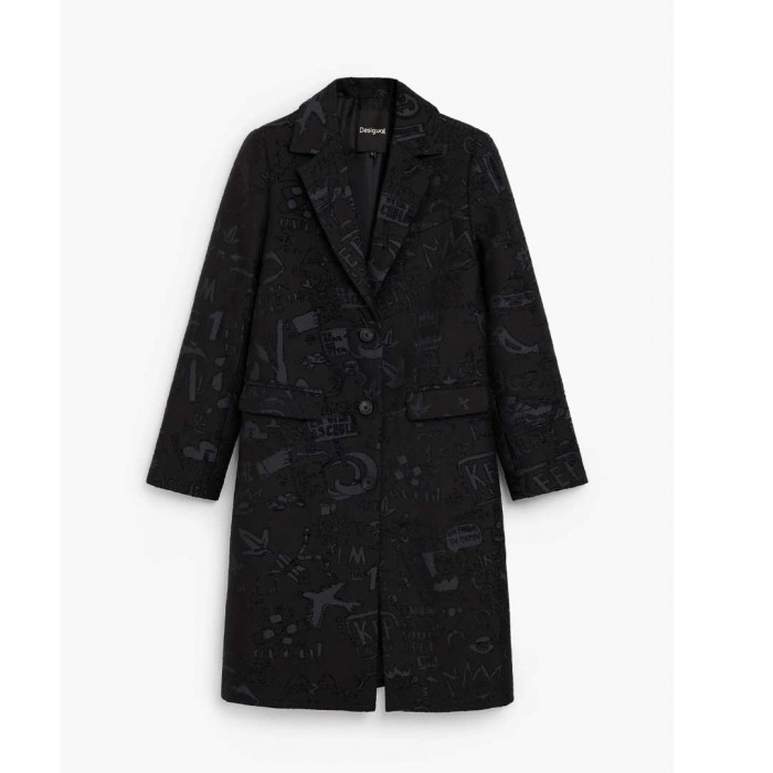 DESIGUAL WOMAN Straight jacquard coat BLACK