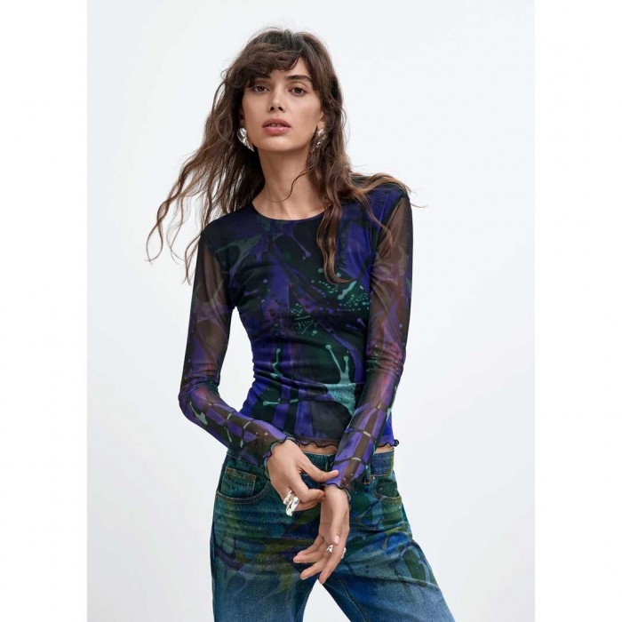 DESIGUAL WOMAN Printed tulle T-shirt M. C. Lacroix
