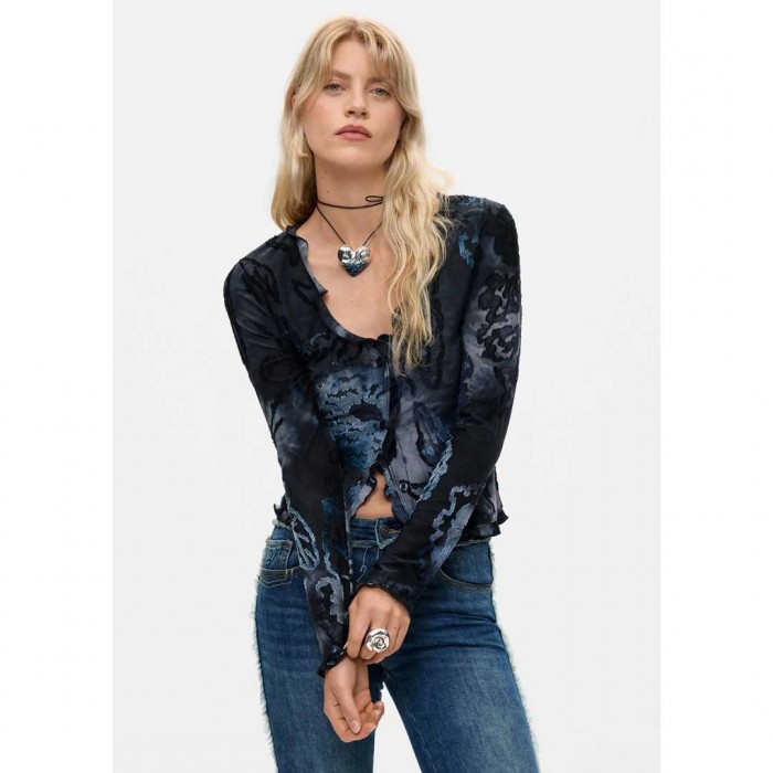 DESIGUAL WOMAN Flocked T-shirt DARK BLUE