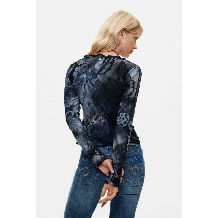 DESIGUAL WOMAN Flocked T-shirt DARK BLUE
