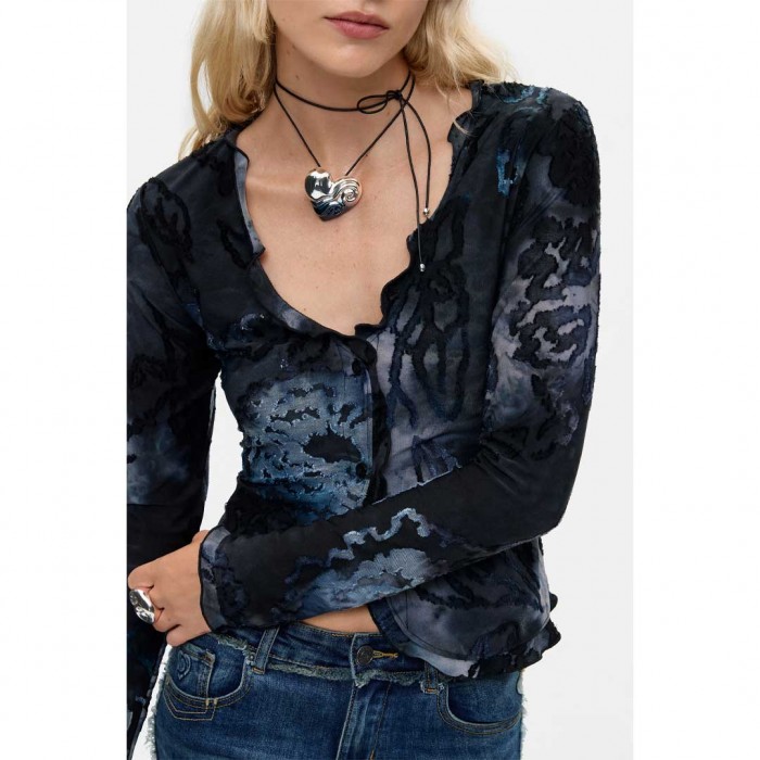 DESIGUAL WOMAN Flocked T-shirt DARK BLUE